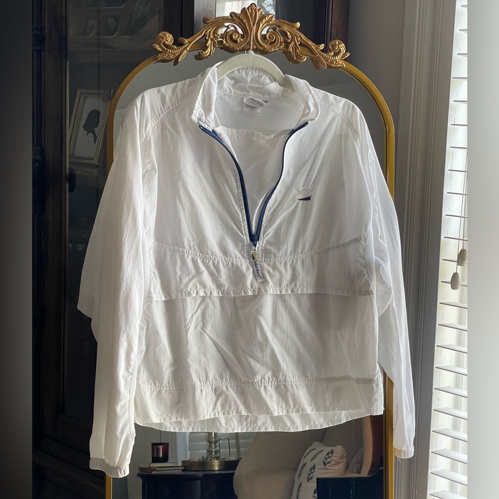 Solumbra White and Navy UV Protection 1/4 Zip Windbreaker Vented Pullover Jacket